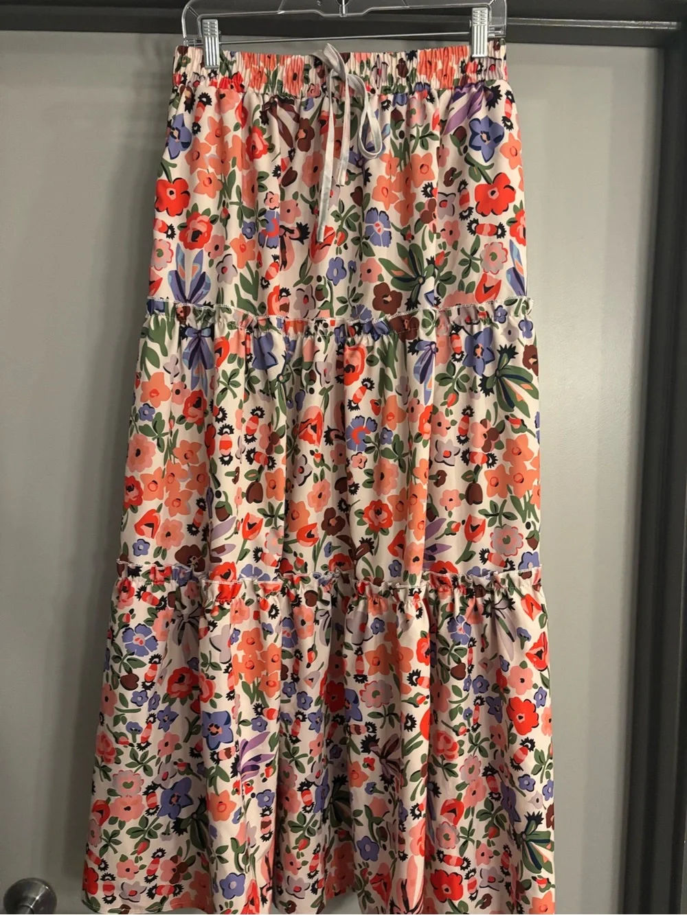 Floral Tiered Maxi Skirt - Peach Multi